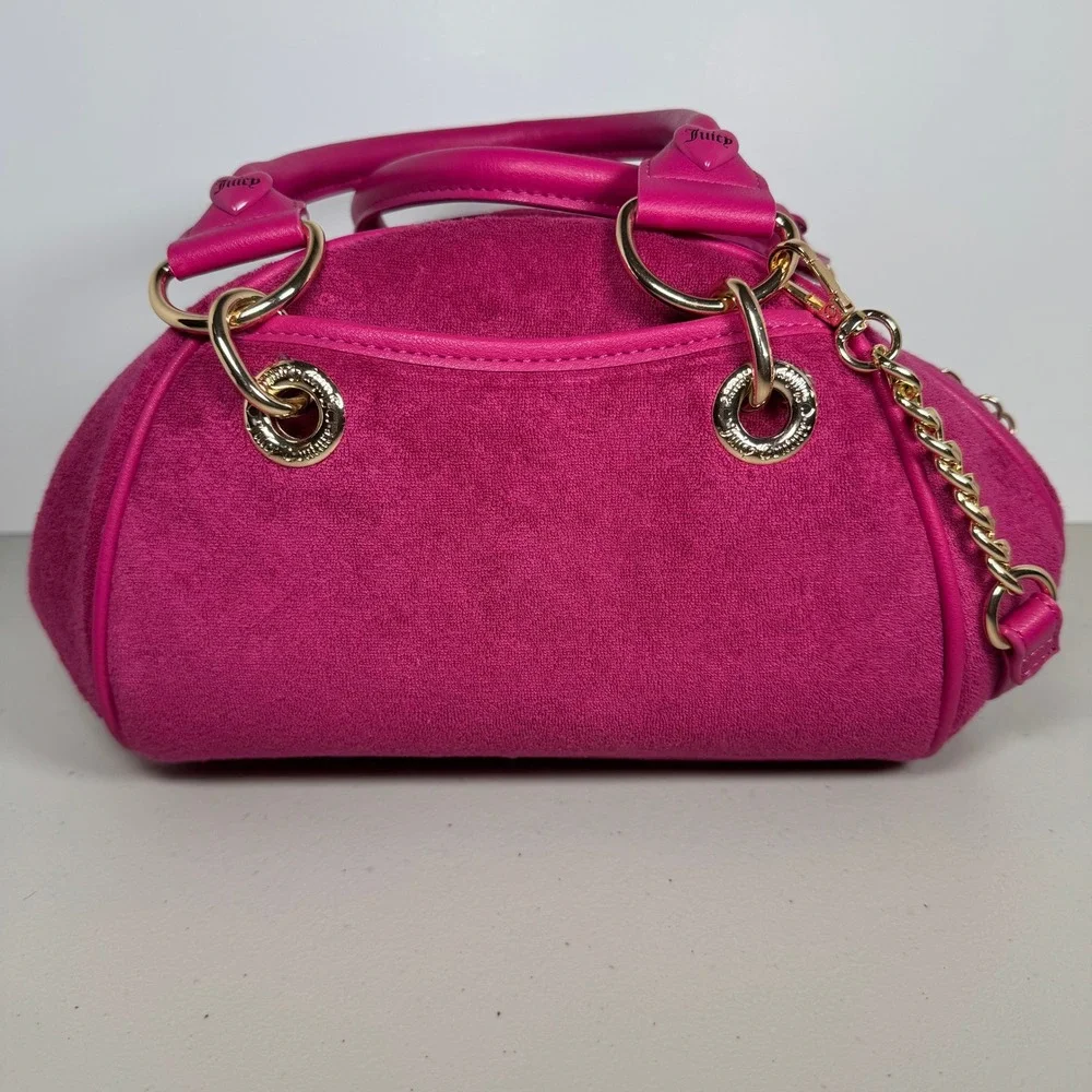Juicy Couture Angel Velour Bowler Bag Pink Heart Charm Crossbody Tart Satchel